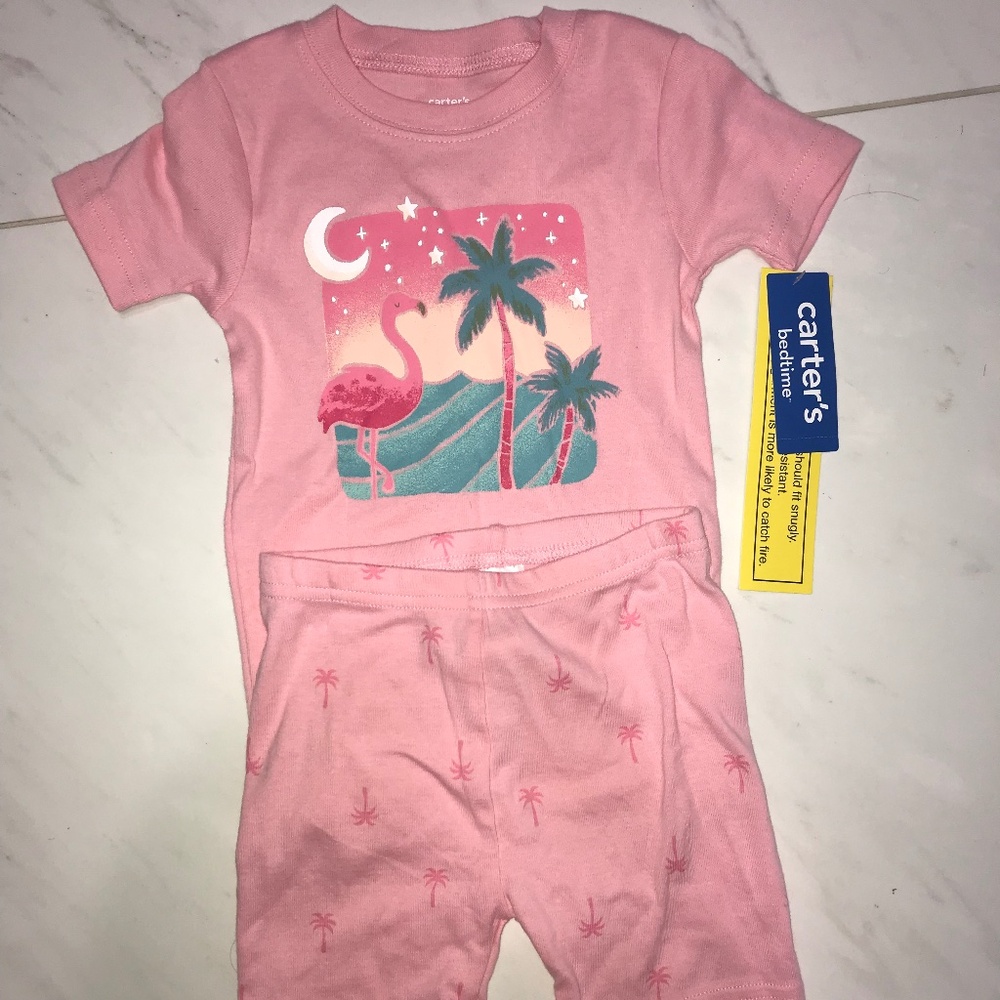 Carter's cotton toddler girls short sleeve pajama set flamingo sunset print NWT